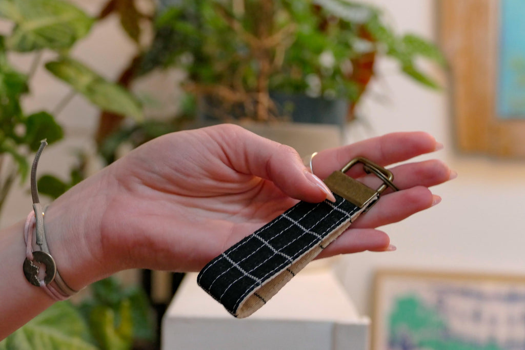 Pochette à glissière en lin et coton + ensemble de porte-clés