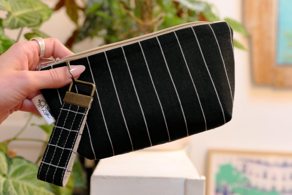 Pochette à glissière en lin et coton + ensemble de porte-clés