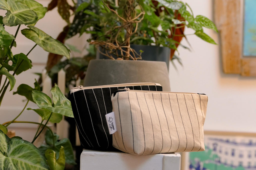 Pochette à glissière en lin et coton + ensemble de porte-clés