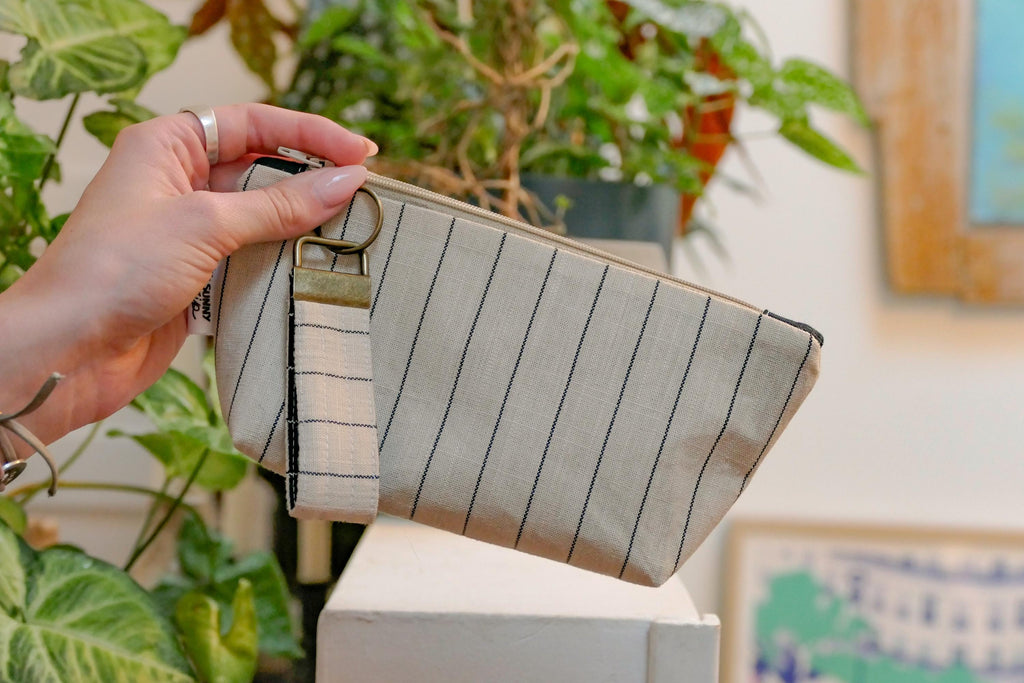 Pochette à glissière en lin et coton + ensemble de porte-clés