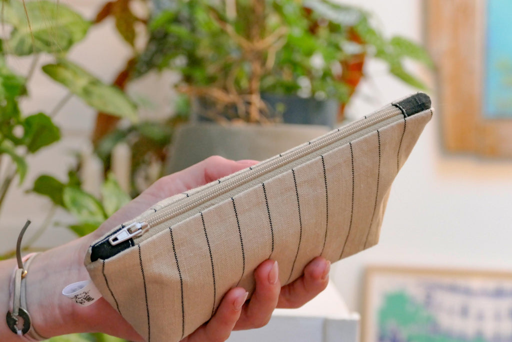 Pochette à glissière en lin et coton + ensemble de porte-clés