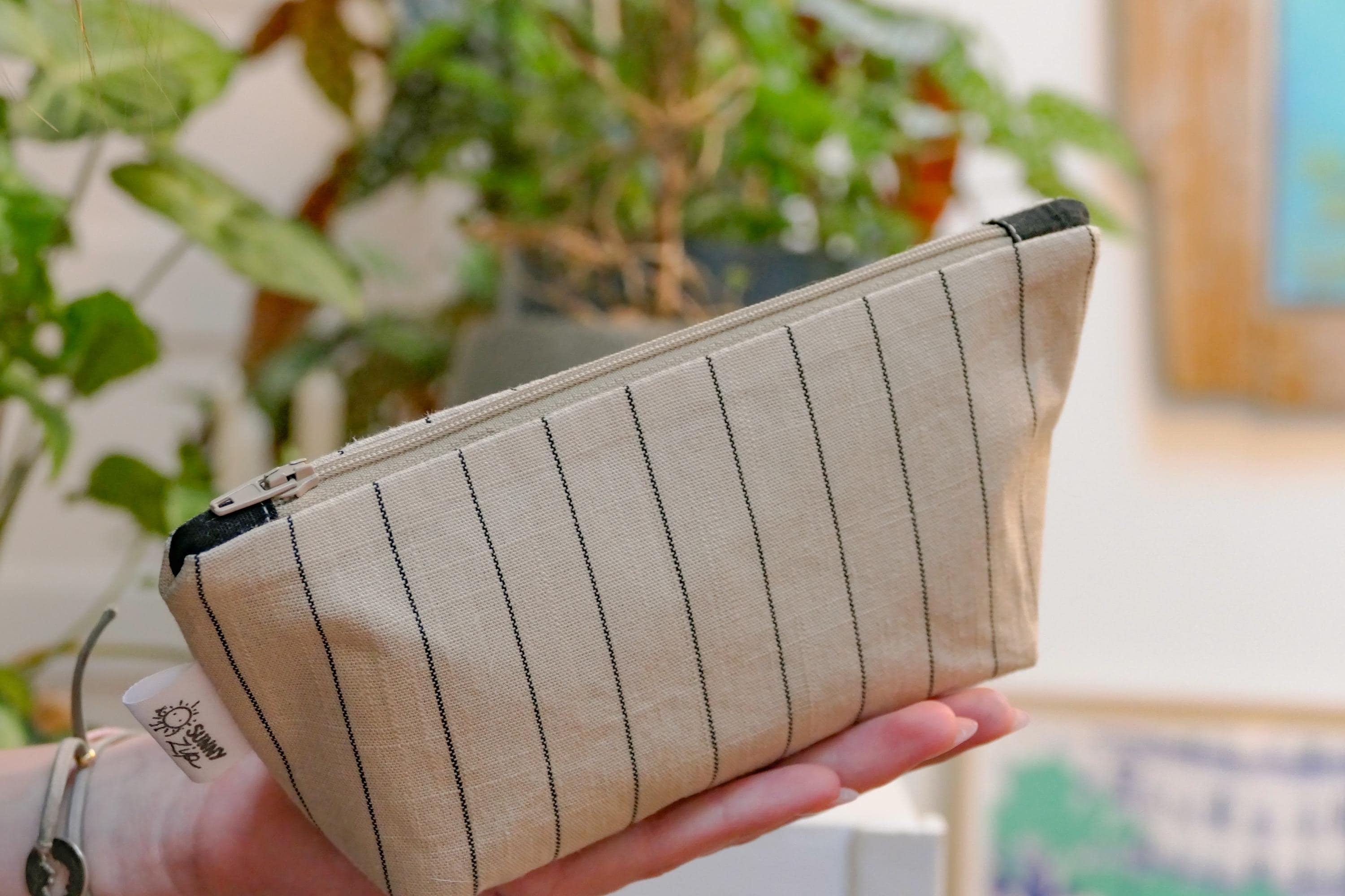 Pochette à glissière en lin et coton + ensemble de porte-clés