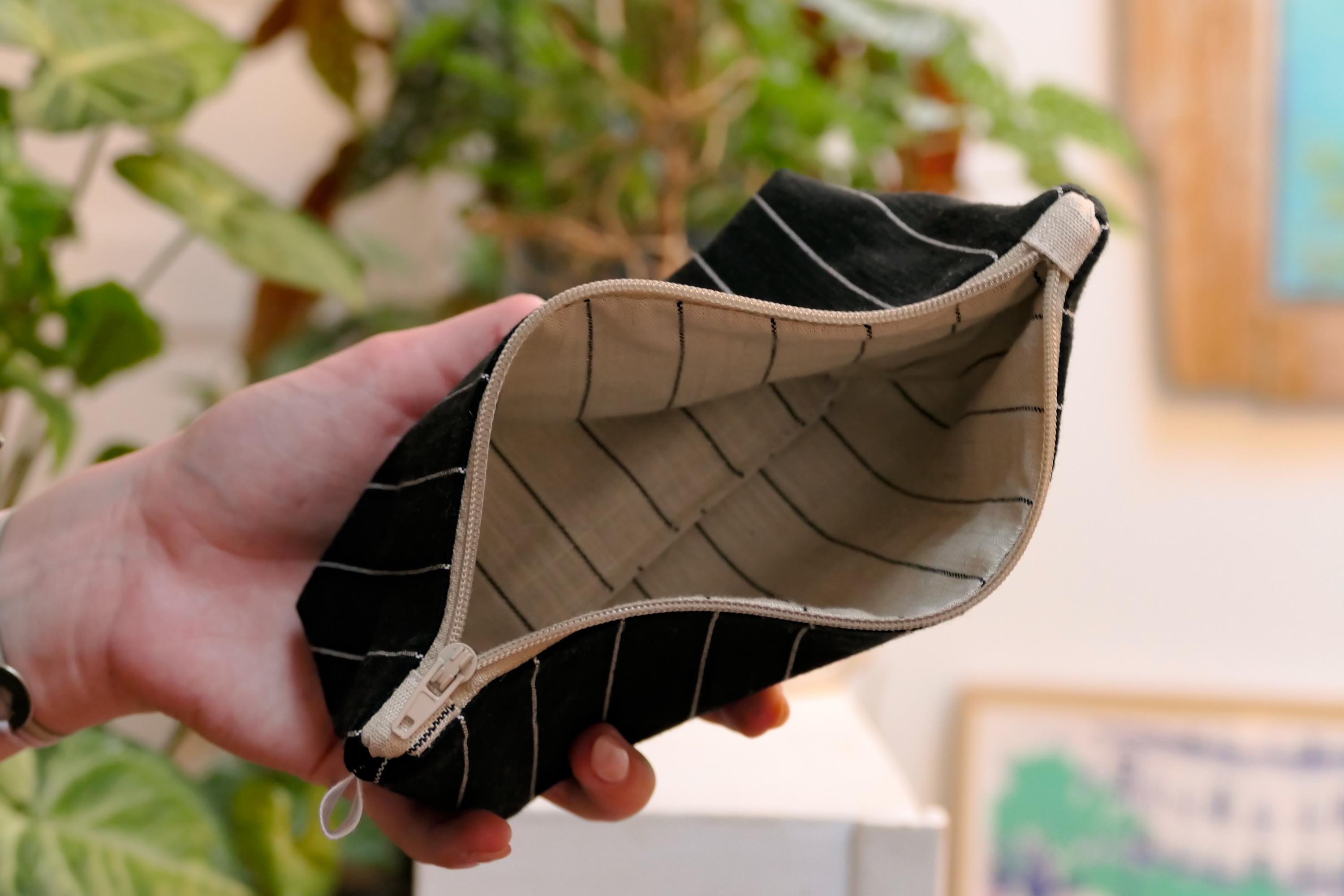 Pochette à glissière en lin et coton + ensemble de porte-clés