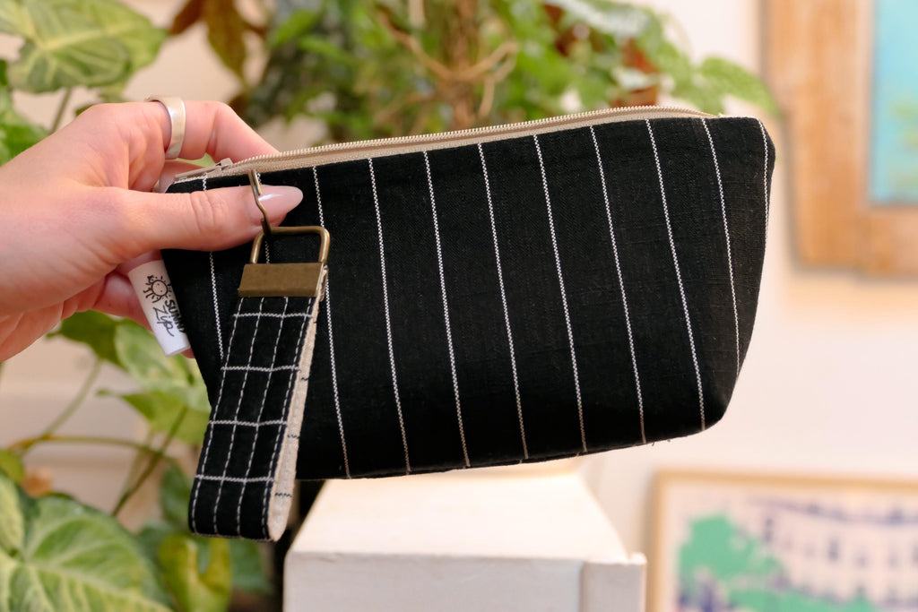 Pochette à glissière en lin et coton + ensemble de porte-clés