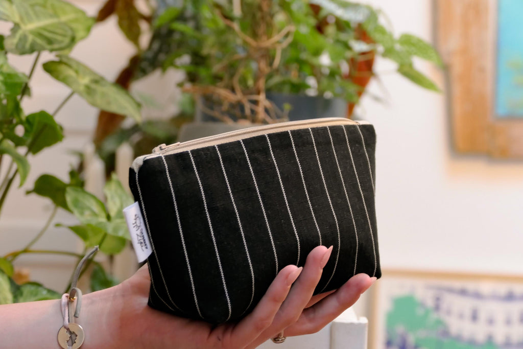 Pochette à glissière en lin et coton + ensemble de porte-clés