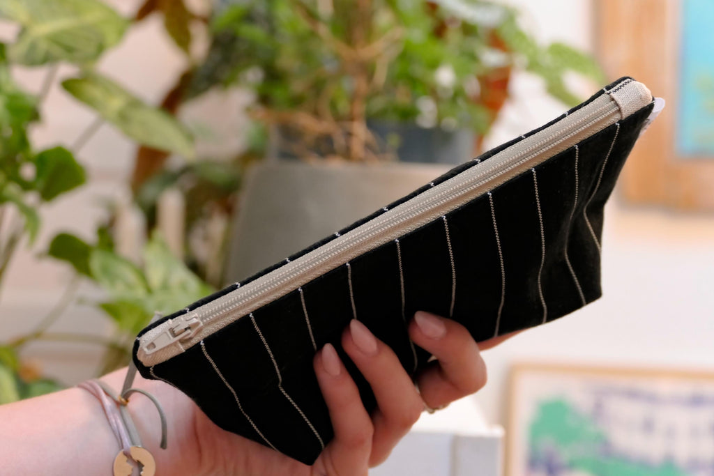 Pochette à glissière en lin et coton + ensemble de porte-clés