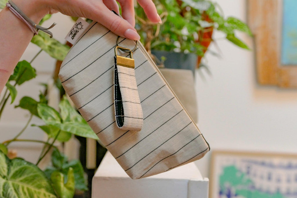 Pochette à glissière en lin et coton + ensemble de porte-clés